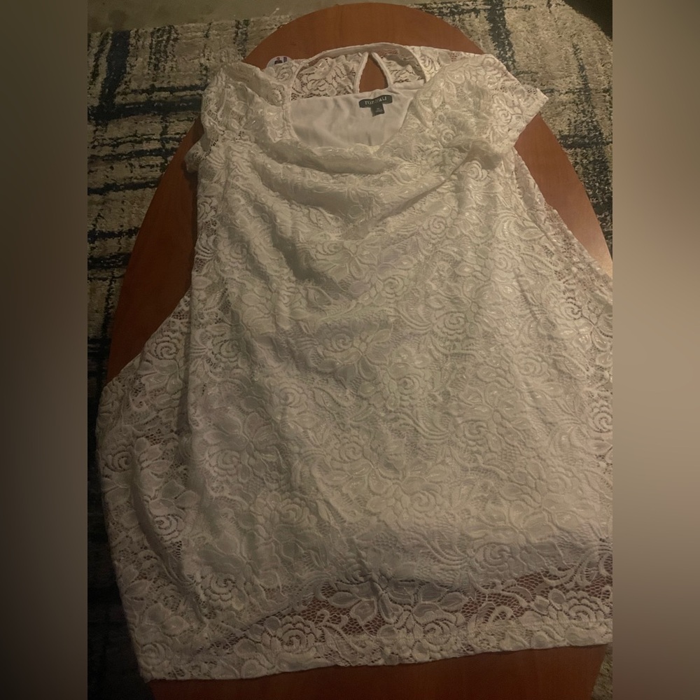 Roz & Ali White Lace Overlay Dress